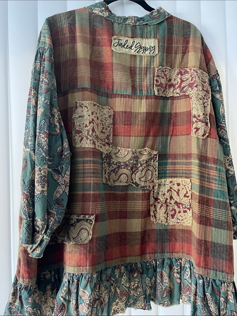 Multicolor Plaid & Paisley Jaded Gypsy Tunic Top L/XL Vintage Stormy Skies - Picture 5 of 5